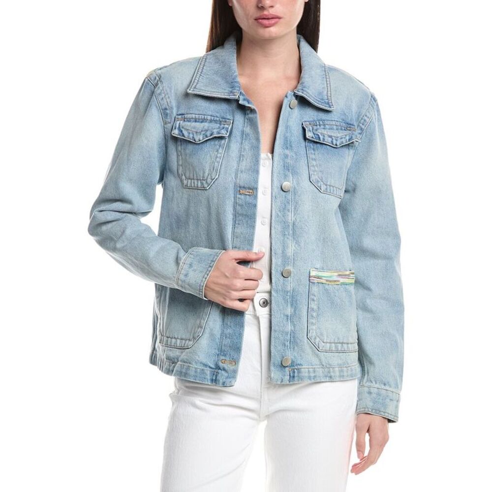 M Missoni Womens  Ombre Trim Denim Jacket, Green